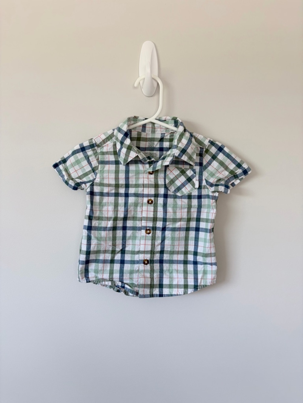 Short Sleeve Plaid Button-Up Shirt for Baby